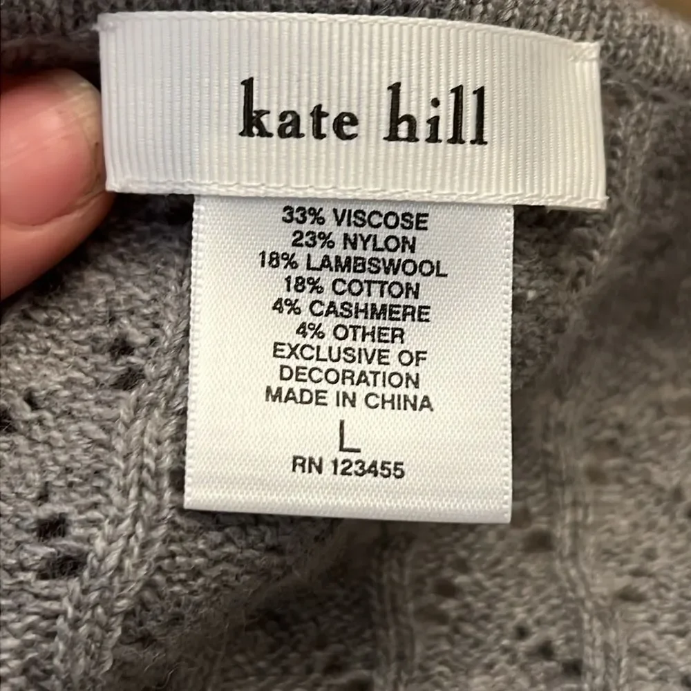 Kate Hill Linen Crochet Style Knit Cardigan w/ beaded detailing. Size Large
